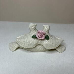 Vintage Dove Trinket Box Pink Rose Ceramic Jewelry Dish